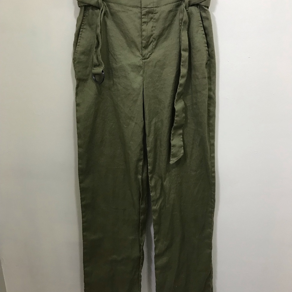 Womans Olive Green Casual Trousers with Waist Tie
